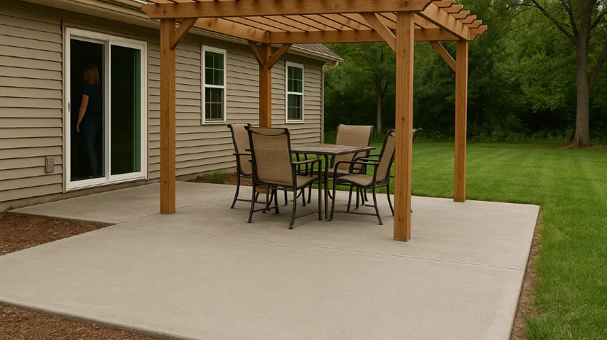 a concrete patio with a pergola from Concrete Contractor Austin in Cedar Park, TX - Cedar Park TX