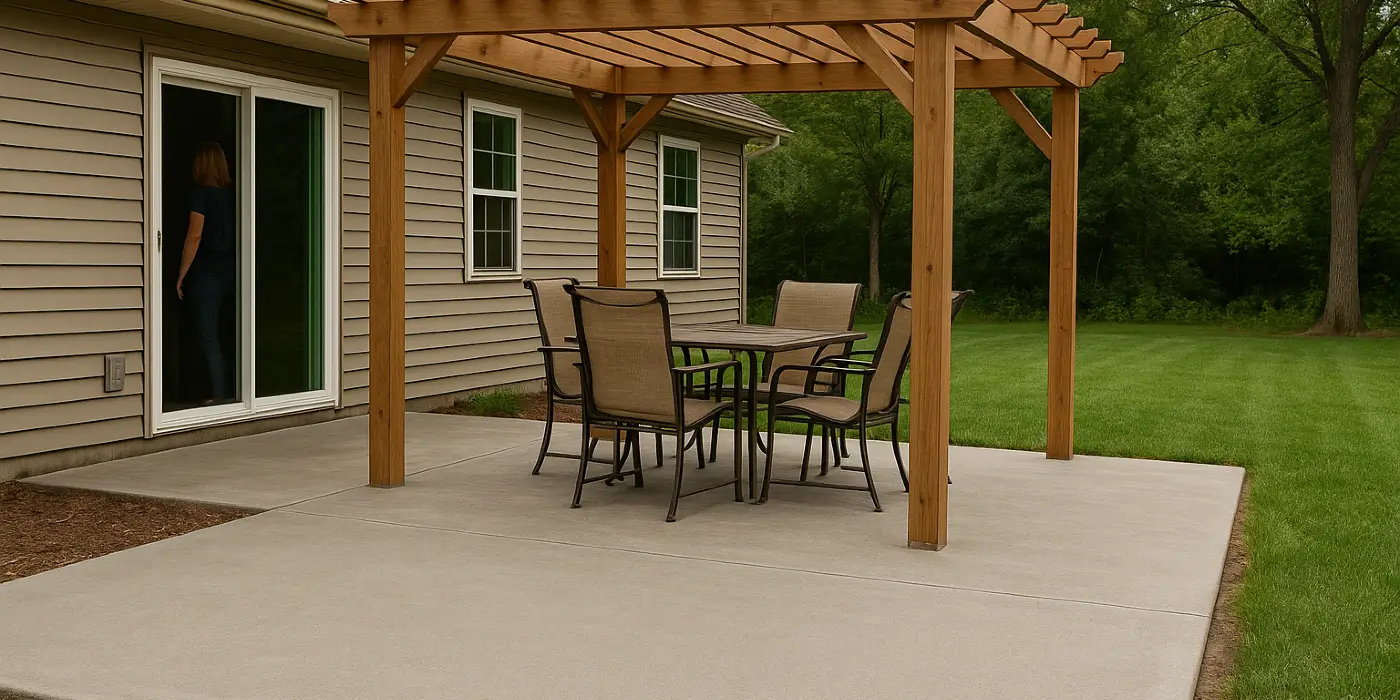 a concrete patio with a pergola from Concrete Contractor Austin in Austin, TX - Commercial Concrete Repairs