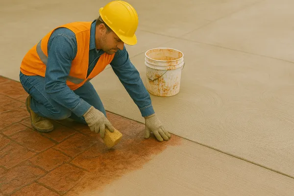 a male worker working on a concrete stamped project from Concrete Contractor Austin in Austin, TX - Commercial Concrete Repairs