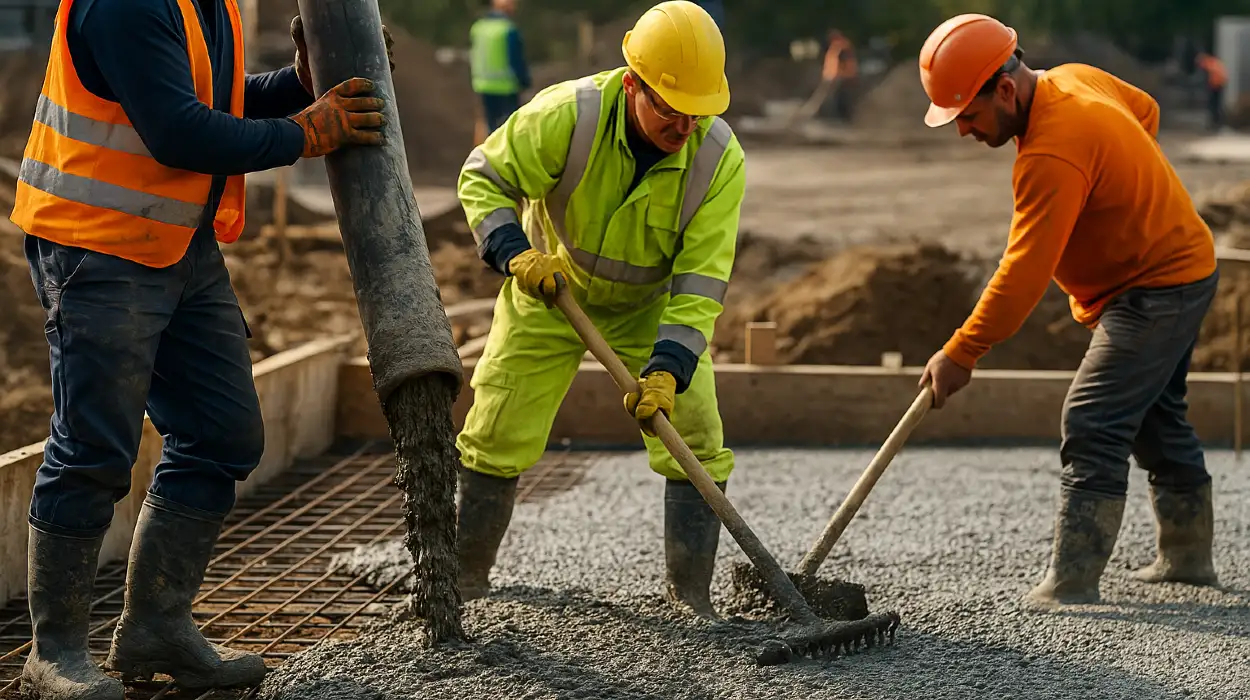 3 concrete contractors spreading concrete on the ground from Concrete Contractor Austin in Austin, TX Concrete Contractor near me