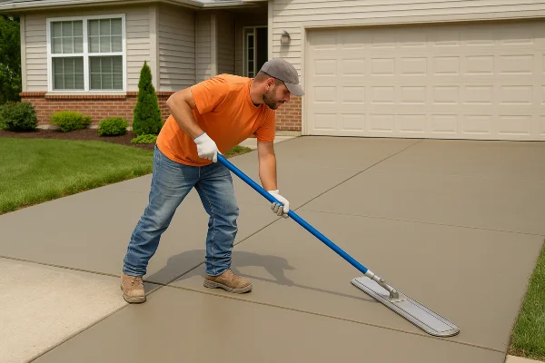 a male worker finishing a concrete driveway from Concrete Contractor Austin in Austin, TX Concrete Contractor near me