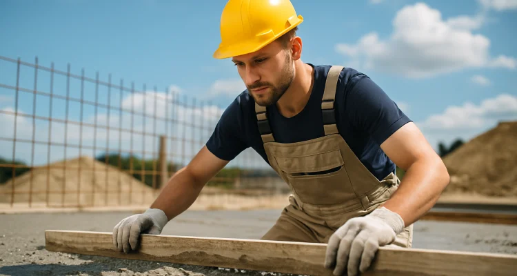 a male concrete worker spreading fresh cement on rebared ground from Concrete Contractor Austin in Austin, TX - Concrete Footing Services