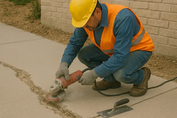 a male worker repairing a sidewalk from Concrete Contractor Austin in Austin, TX - Concrete Parking Lot Building