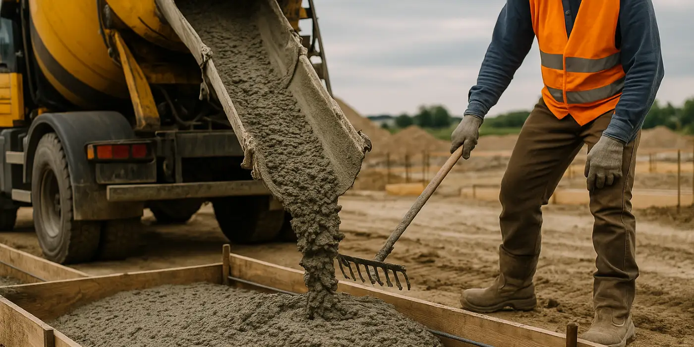 a concrete truck pouring cement on a concrete form from Concrete Contractor Austin in Austin, TX - Driveway Installation