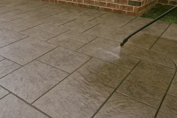 a stamped concrete patio being finished from Concrete Contractor Austin in Austin, TX - Driveway Installation