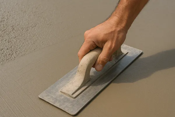 a hand trowel being used on a fresh cement slab from Concrete Contractor Austin in Leander, TX - Leander TX