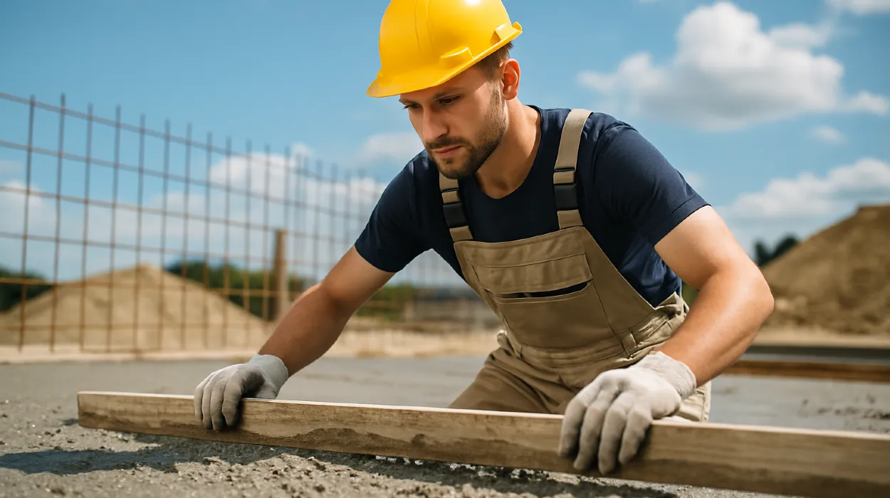 a male concrete worker spreading fresh cement on rebared ground from Concrete Contractor Austin in Pflugerville, TX - Pflugerville TX