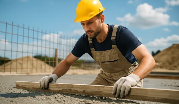 a male concrete worker spreading fresh cement on rebared ground from Concrete Contractor Austin in Pflugerville, TX - Pflugerville TX