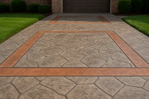 a brand new finished stamped concrete patio from Concrete Contractor Austin in Pflugerville, TX - Pflugerville TX